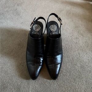 Vince Camuto Black Croc-Pattern Slingback Mules